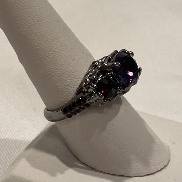 Black Rhodium Purple Gem Ring, Size 8 - Picture 2 of 5